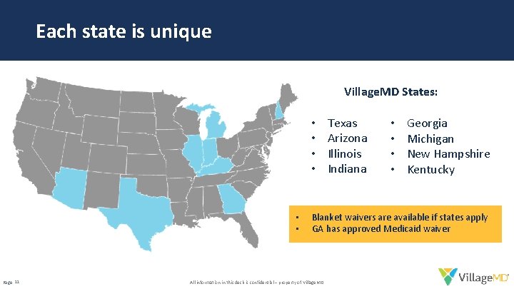 Each state is unique Village. MD States: • • • Page 11 Texas Arizona