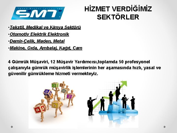 HİZMET VERDİĞİMİZ SEKTÖRLER • Tekstil, Medikal ve Kimya Sektörü • Otomotiv Elektrik Elektronik •