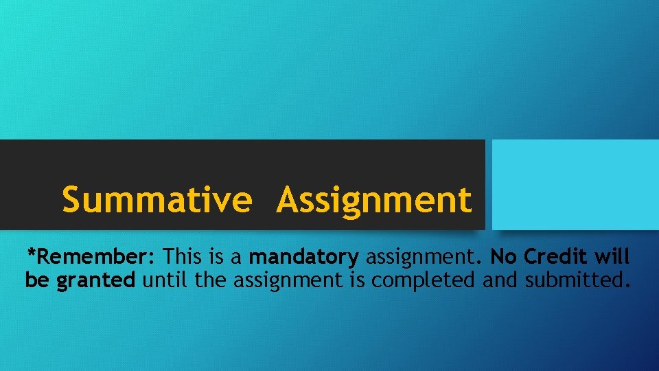 Summative Assignment *Remember: This is a mandatory assignment. No Credit will be granted until