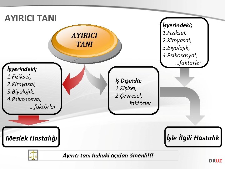 AYIRICI TANI İşyerindeki; 1. Fiziksel, 2. Kimyasal, 3. Biyolojik, 4. Psikososyal, …faktörler İş Dışında;