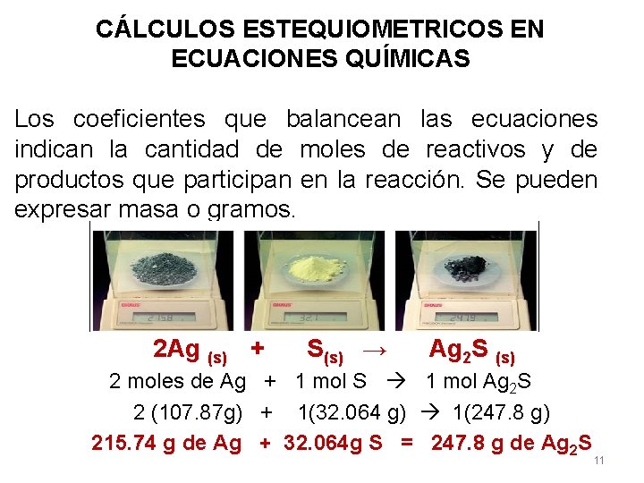 CÁLCULOS ESTEQUIOMETRICOS EN ECUACIONES QUÍMICAS Los coeficientes que balancean las ecuaciones indican la cantidad