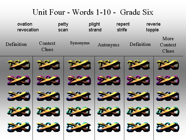 Unit Four - Words 1 -10 - Grade Six ovation revocation Definition petty scan