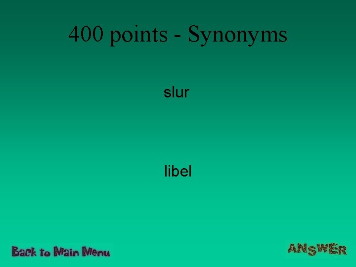 400 points - Synonyms slur libel 