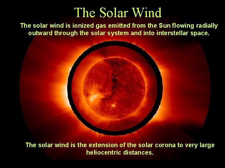 The Solar Wind The solar wind is ionized gas emitted from the Sun flowing