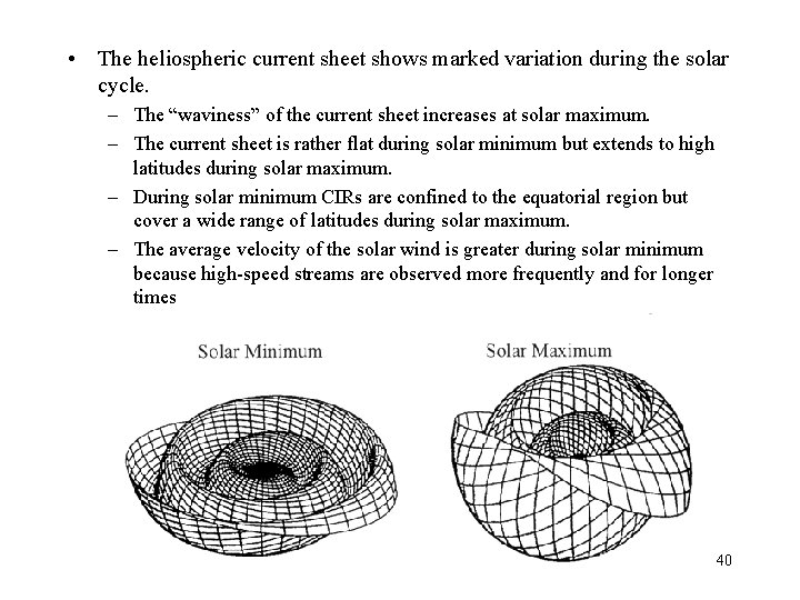  • The heliospheric current sheet shows marked variation during the solar cycle. –