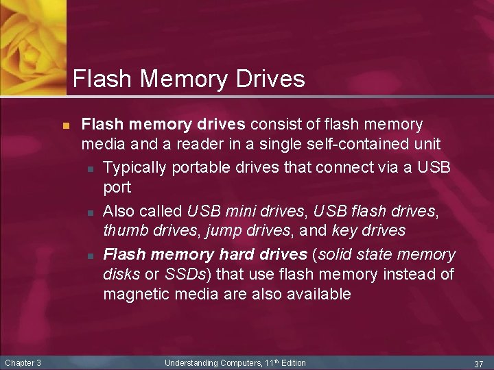 Flash Memory Drives n Chapter 3 Flash memory drives consist of flash memory media