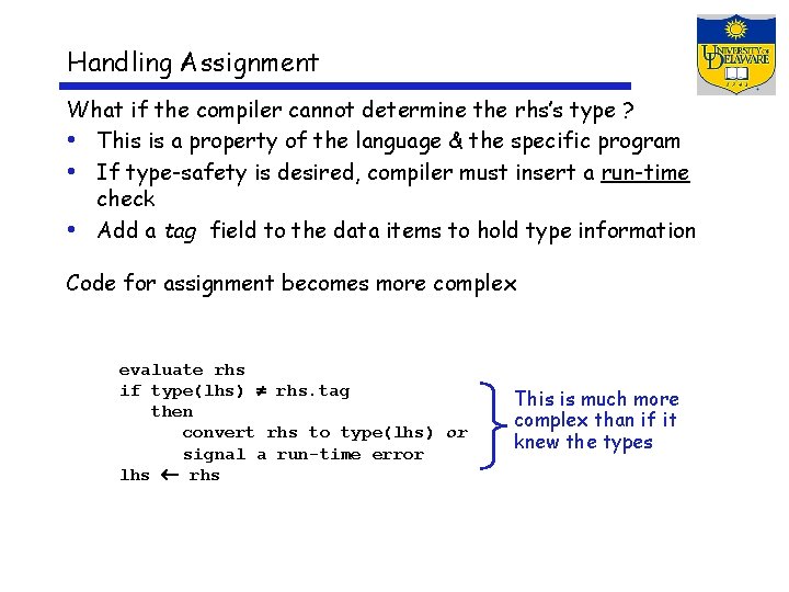 Handling Assignment What if the compiler cannot determine the rhs’s type ? • This