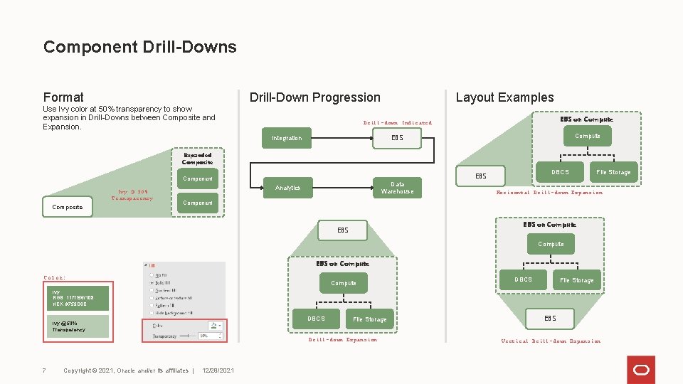 Component Drill-Downs Format Use Ivy color at 50% transparency to show expansion in Drill-Downs