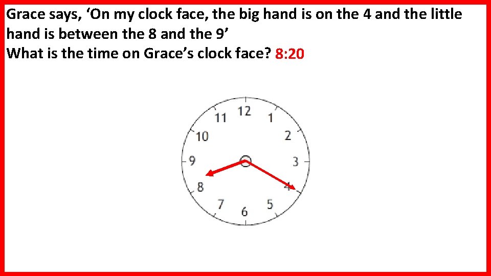 Grace says, ‘On my clock face, the big hand is on the 4 and