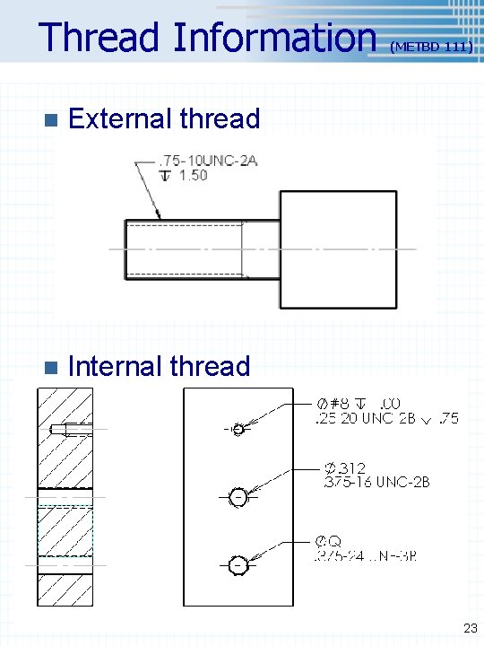 Thread Information n External thread n Internal thread (METBD 111) 23 