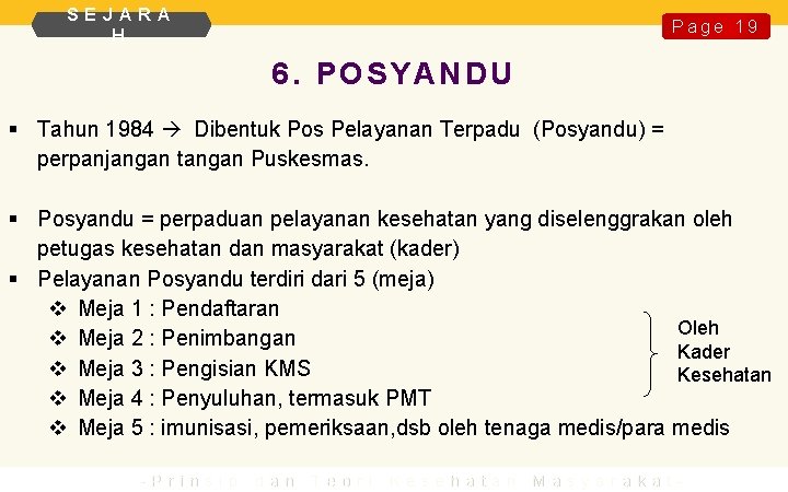 SEJARA H Page 19 6. POSYANDU § Tahun 1984 Dibentuk Pos Pelayanan Terpadu (Posyandu)