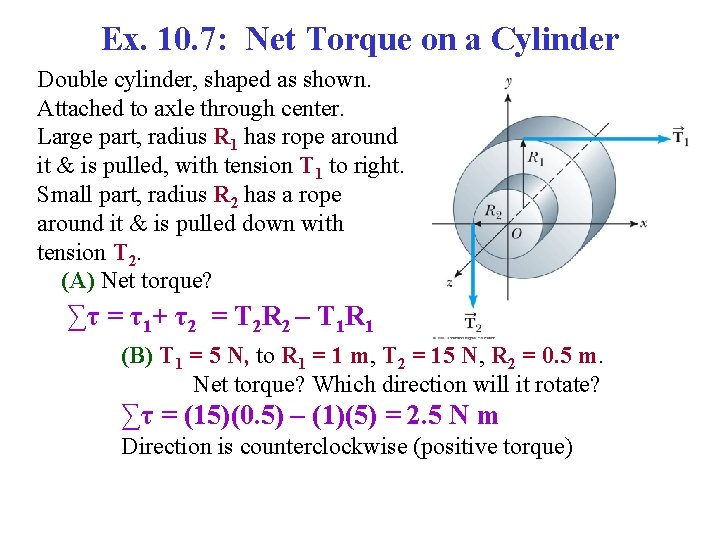 Ex. 10. 7: Net Torque on a Cylinder Double cylinder, shaped as shown. Attached