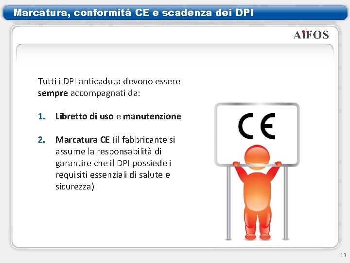 Marcatura, conformità CE e scadenza dei DPI Tutti i DPI anticaduta devono essere sempre