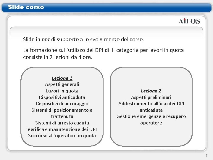 Slide corso Slide in ppt di supporto allo svolgimento del corso. La formazione sull’utilizzo