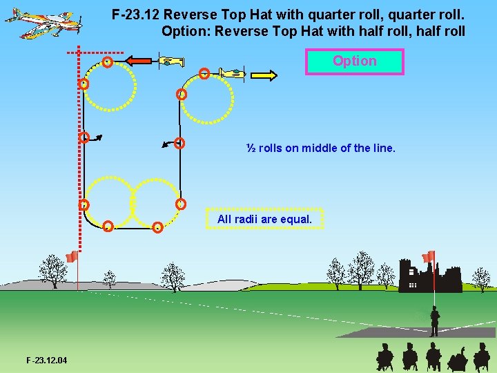 F-23. 12 Reverse Top Hat with quarter roll, quarter roll. Option: Reverse Top Hat