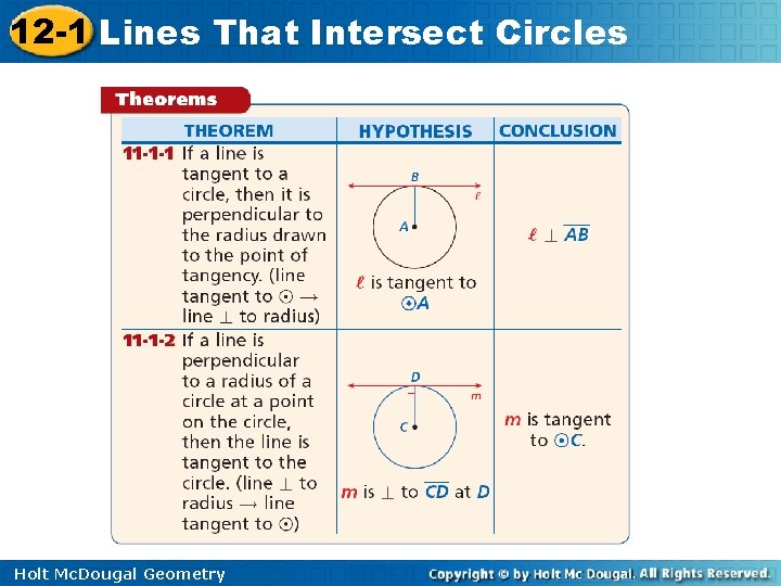 12 -1 Lines That Intersect Circles Holt Mc. Dougal Geometry 