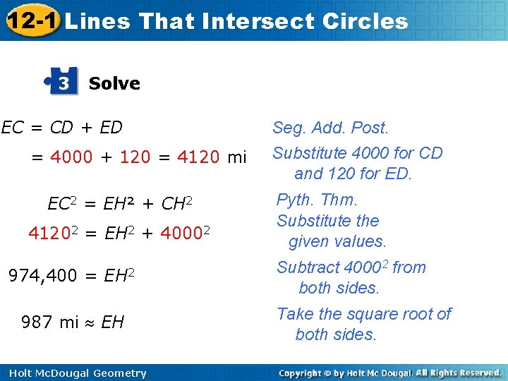 12 -1 Lines That Intersect Circles 3 Solve EC = CD + ED =