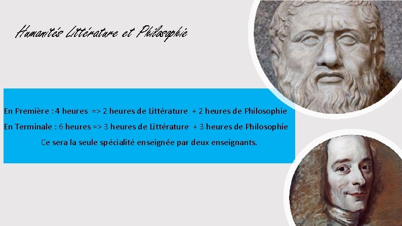 Humanités Littérature et Philosophie En Première : 4 heures => 2 heures de Littérature