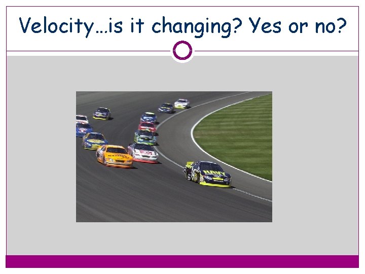 Velocity…is it changing? Yes or no? 
