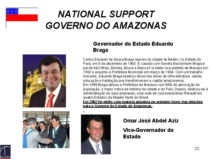 NATIONAL SUPPORT GOVERNO DO AMAZONAS Governador do Estado Eduardo Braga Carlos Eduardo de Souza