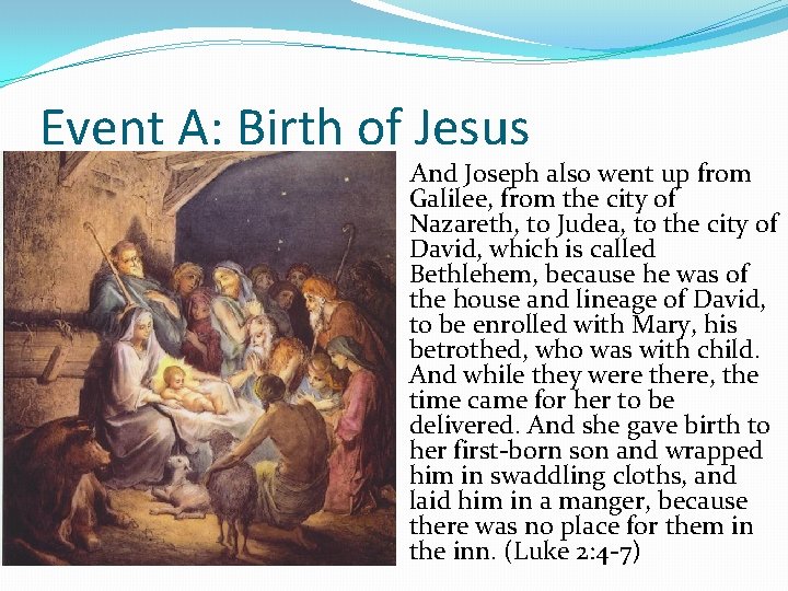 Event A: Birth of Jesus And Joseph also went up from Galilee, from the