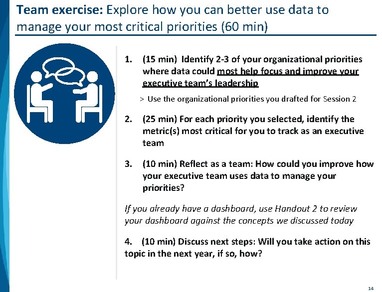 Team exercise: Explore how you can better use data to manage your most critical