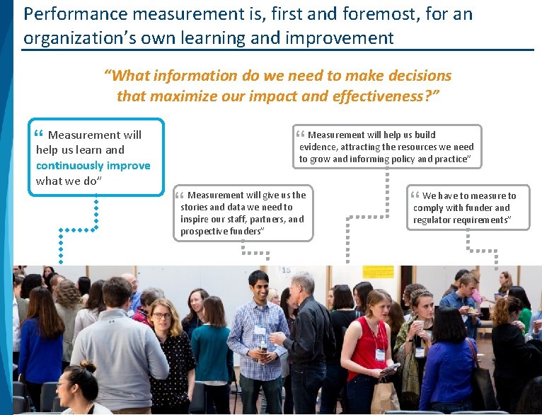 Performance measurement is, first and foremost, for an organization’s own learning and improvement “What