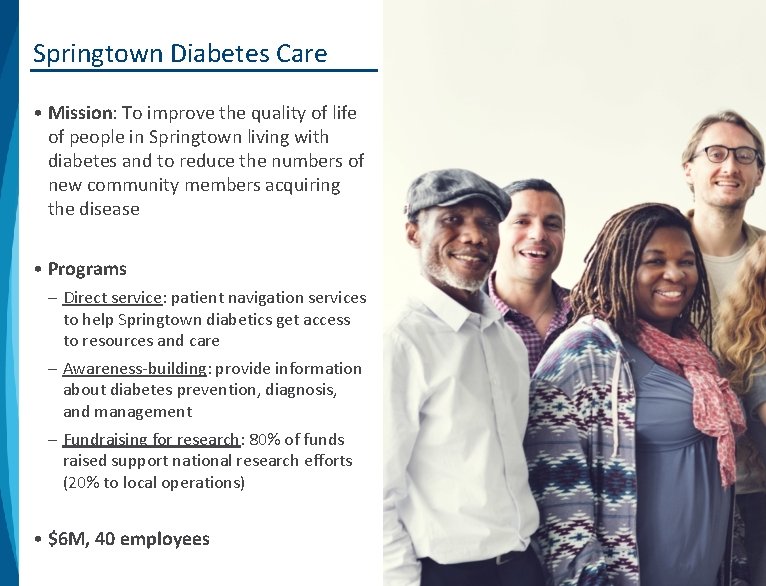 Springtown Diabetes Care • Mission: To improve the quality of life of people in