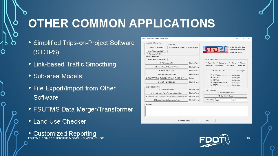 OTHER COMMON APPLICATIONS • Simplified Trips-on-Project Software (STOPS) • Link-based Traffic Smoothing • Sub-area