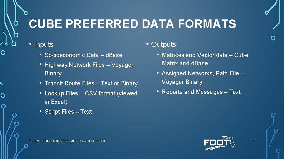 CUBE PREFERRED DATA FORMATS • Inputs • • • Outputs Socioeconomic Data – d.