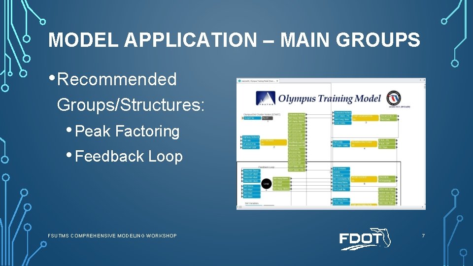 MODEL APPLICATION – MAIN GROUPS • Recommended Groups/Structures: • Peak Factoring • Feedback Loop
