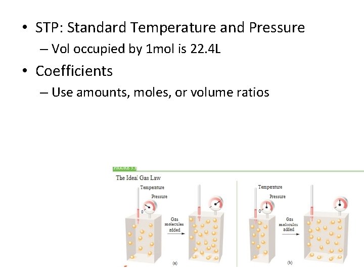  • STP: Standard Temperature and Pressure – Vol occupied by 1 mol is