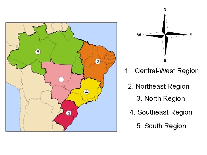 1. Central-West Region 2. Northeast Region 3. North Region 4. Southeast Region 5. South