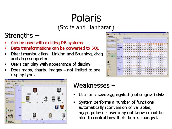 Polaris Strengths – • • • (Stolte and Hanharan) Can be used with existing