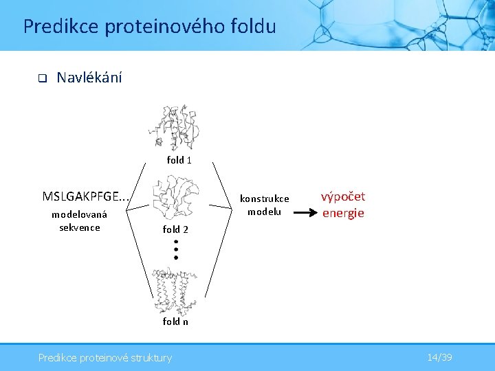 Predikce proteinového foldu q Navlékání fold 1 MSLGAKPFGE. . . modelovaná sekvence konstrukce modelu