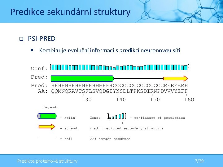 Predikce sekundární struktury q PSI-PRED § Kombinuje evoluční informaci s predikcí neuronovou sítí Predikce