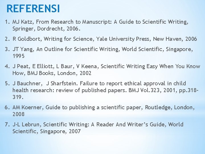 REFERENSI 1. MJ Katz, From Research to Manuscript: A Guide to Scientific Writing, Springer,