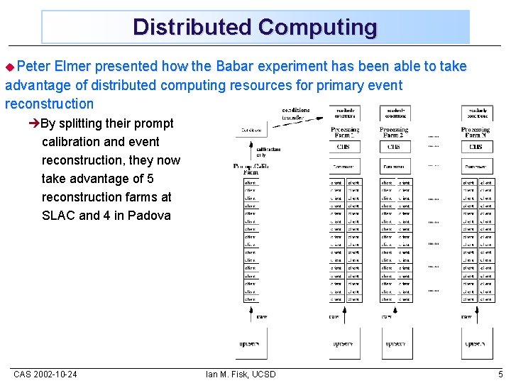 Distributed Computing u. Peter Elmer presented how the Babar experiment has been able to