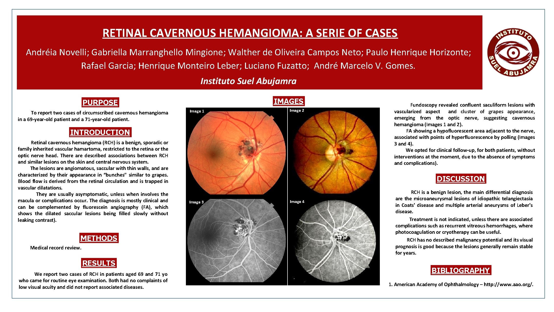 RETINAL CAVERNOUS HEMANGIOMA: A SERIE OF CASES Andréia Novelli; Gabriella Marranghello Mingione; Walther de