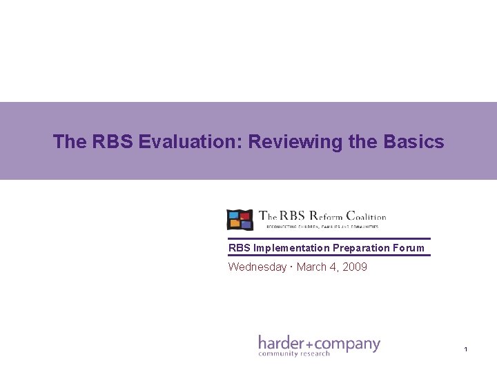 The RBS Evaluation: Reviewing the Basics RBS Implementation Preparation Forum Wednesday March 4, 2009