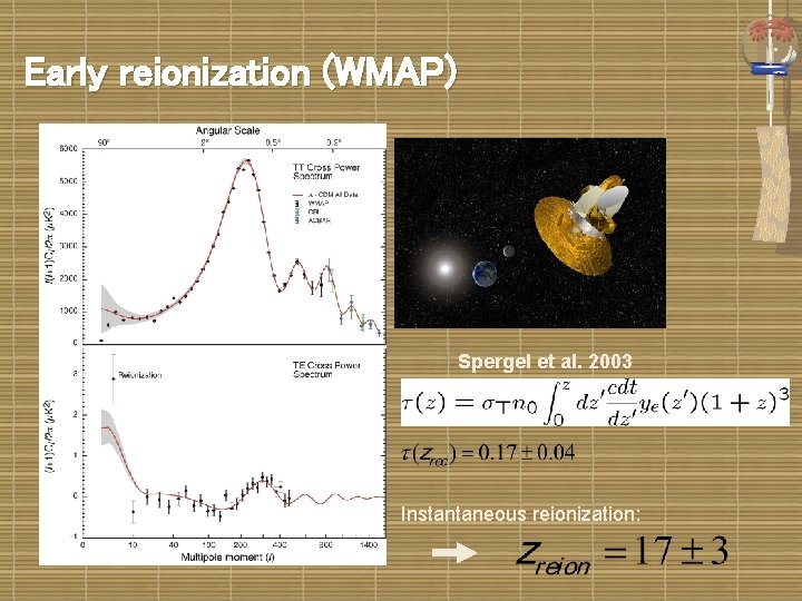 Early reionization (WMAP) Spergel et al. 2003 Instantaneous reionization: 