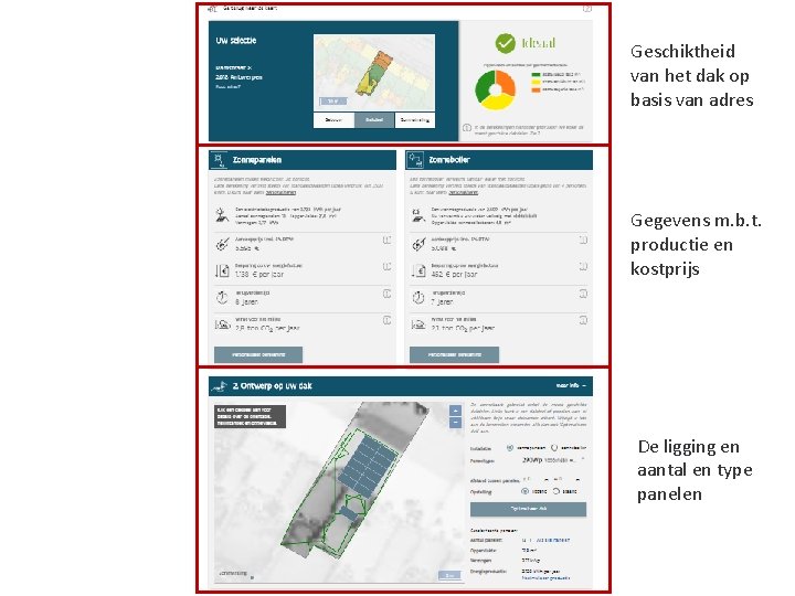 Geschiktheid van het dak op basis van adres Gegevens m. b. t. productie en