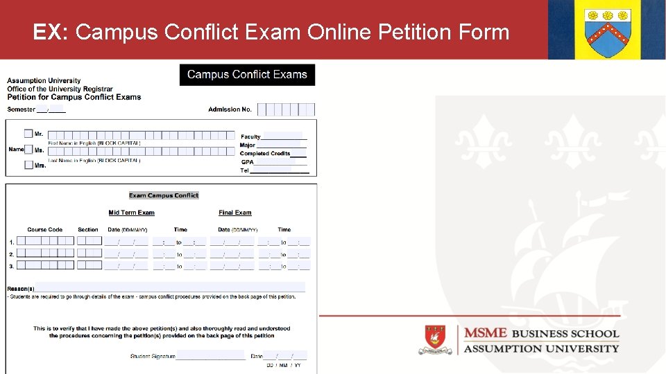 EX: Campus Conflict Exam Online Petition Form 