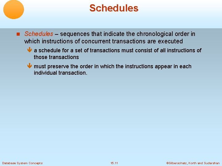 Schedules – sequences that indicate the chronological order in which instructions of concurrent transactions