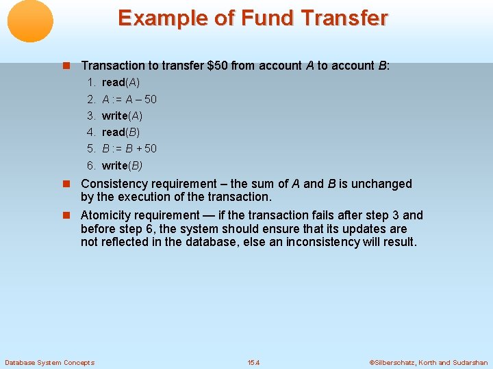 Example of Fund Transfer Transaction to transfer $50 from account A to account B: