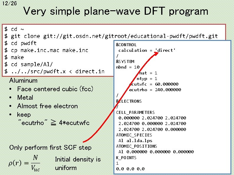 12/26 $ $ $ $ Very simple plane-wave DFT program cd ~ git clone