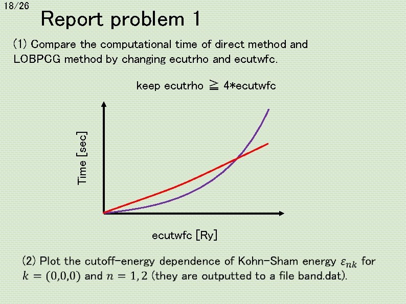 18/26 Report problem 1 (1) Compare the computational time of direct method and LOBPCG