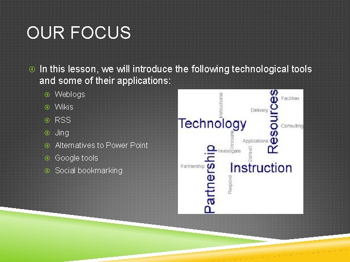 OUR FOCUS In this lesson, we will introduce the following technological tools and some