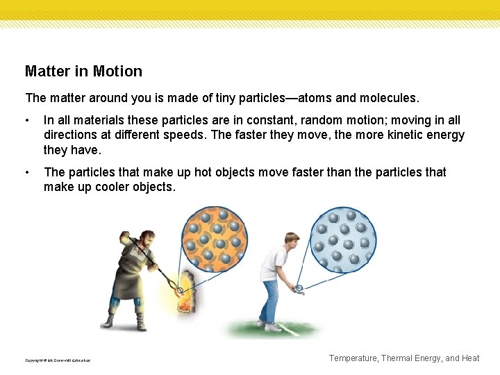 Matter in Motion The matter around you is made of tiny particles—atoms and molecules.
