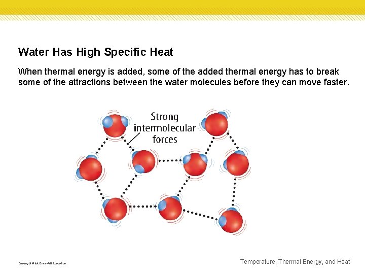 Water Has High Specific Heat When thermal energy is added, some of the added